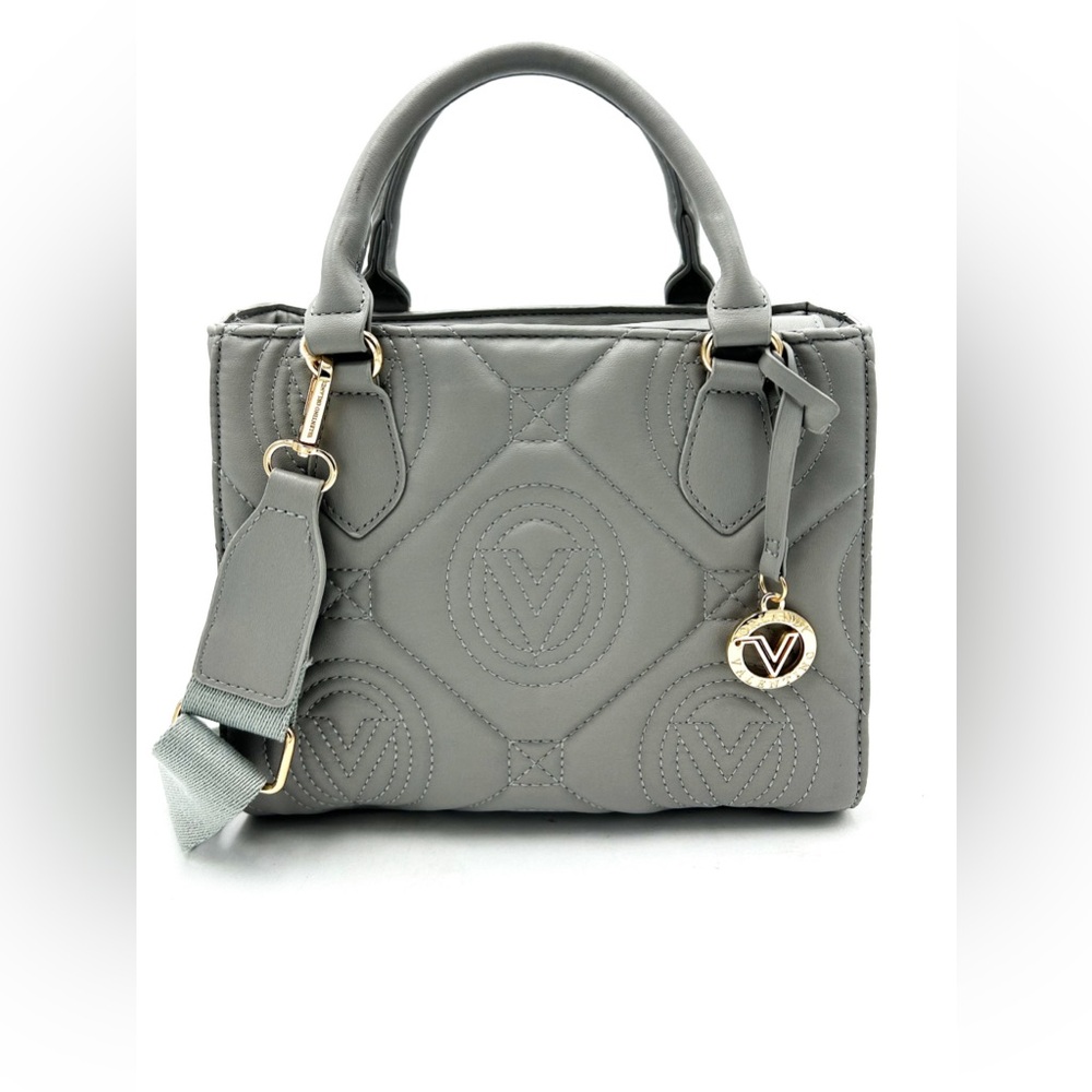New Valentino Orlandi Large Gray Quilted Satchel